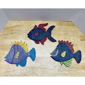 Set Of 3 Glitter Fish Wall Hangings- Blue Red Pink Green Yellow Purple